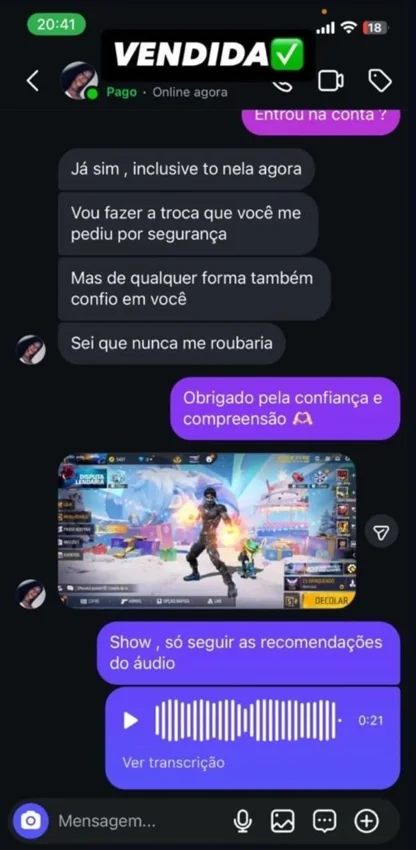 Conversa da referência 6 enviada para a loja