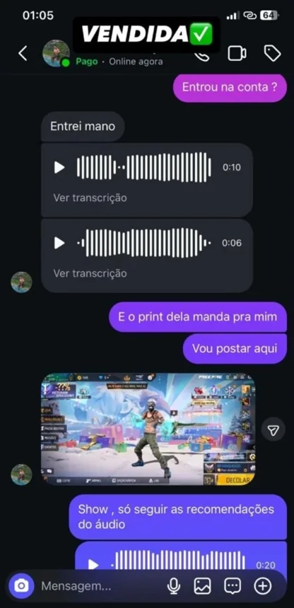Conversa da referência 3 enviada para a loja